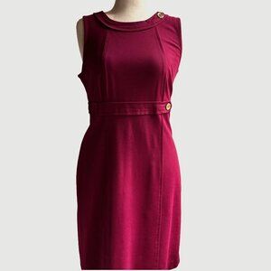 Talbots Size 14 Petite Red\Burgundy Sleeveless Sheath Ponte Knit Dress